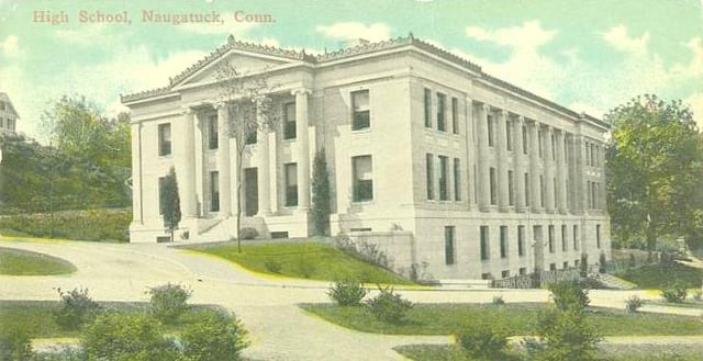 Naugatuck High School (c. 1910). A McKim, Mead, and White design, the building is now Hillside Intermediate School, following erection of a new high school on Rubber Avenue in the late 1950s.