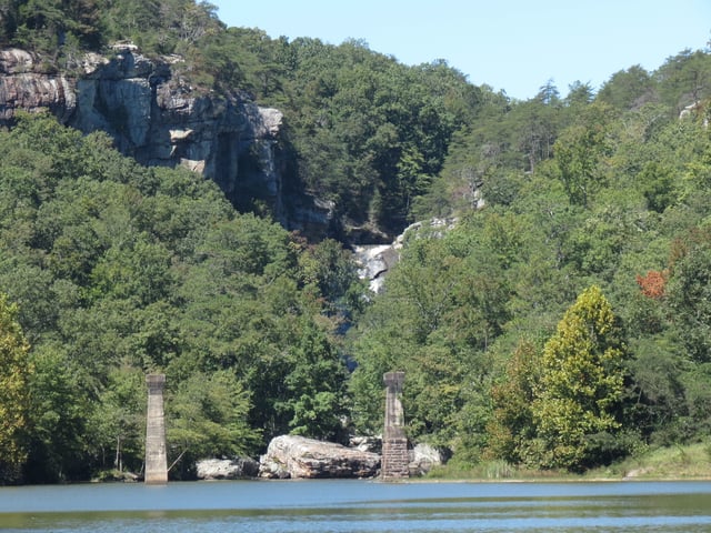 Piers of abandoned TAG Railroad Bridge at Yellow Creek Falls, Highway 273, East of Leesburg, Alabama
