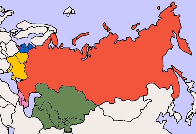 Regional categorization of post-Soviet states:   Baltic states   Eastern Europe   Russia   Transcaucasia   Central Asia