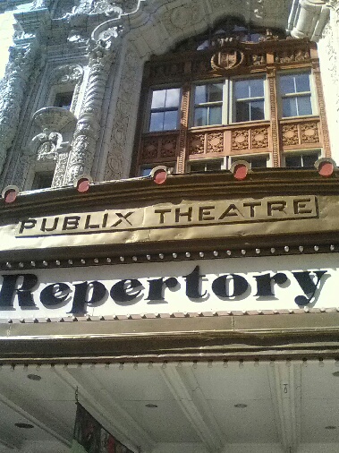 Detail of Publix Theatre logo on what is now Indiana Repertory Theatre.