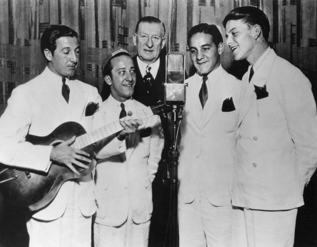 Sinatra (far right) with the Hoboken Four on Major Bowes' Amateur Hour in 1935