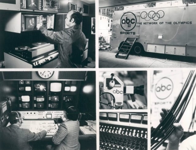 Publicity photo of the mobile studios used by ABC in 1976.