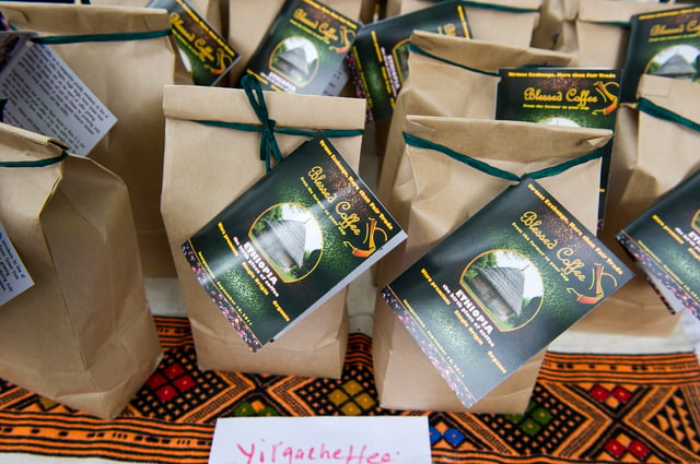 Ethiopian Blessed Coffee brand bags in Takoma Park, Maryland. Coffee is one of Ethiopia's main exports.