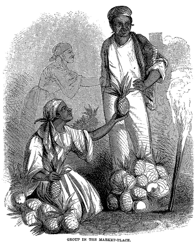 Group in the Marketplace, Jamaica, from Harper's Monthly Magazine, Vol. XXII, 1861, p. 176