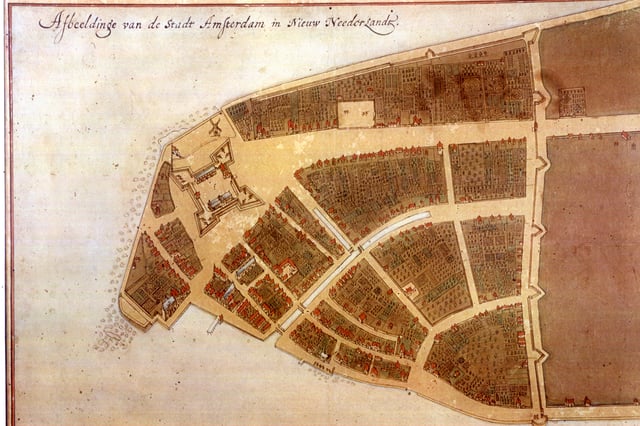 The Castello Plan showing the Dutch colonial city of New Amsterdam in 1660 – then confined to the southern tip of Manhattan Island