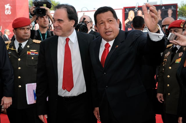 Stone with Hugo Chávez at the Venice International Film Festival, July 9, 2009 for the screening of South of the Border