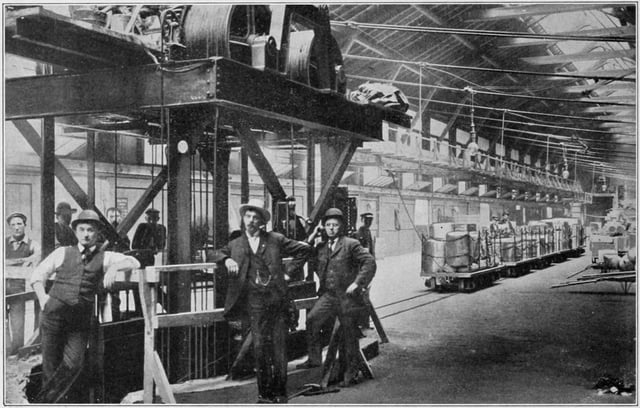 A specialised elevator from 1905 for lifting narrow gauge railroad cars between a railroad freight house and the Chicago Tunnel Company tracks below