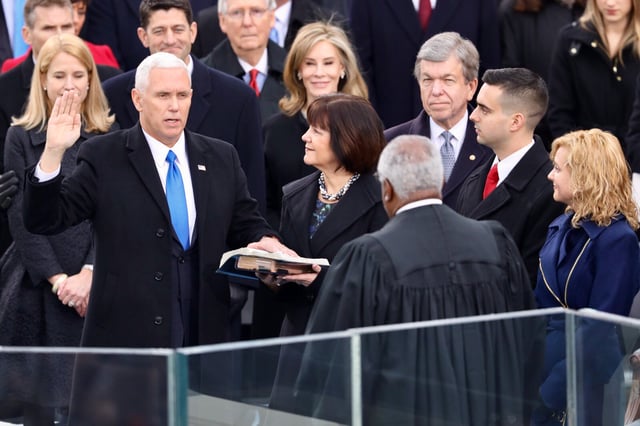 Pence being sworn in as vice president on January 20, 2017