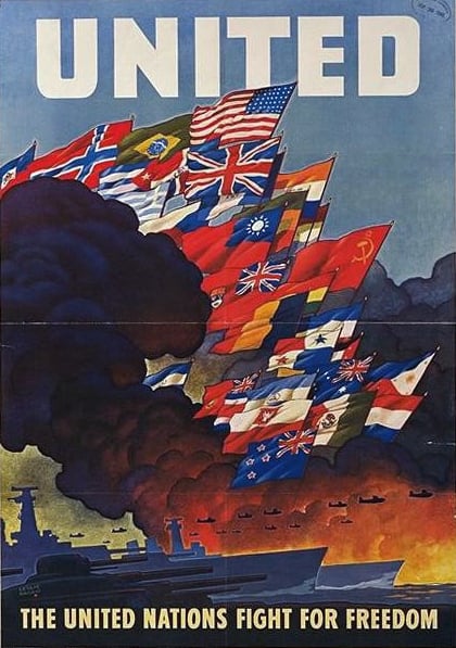 Wartime poster for the United Nations, created in 1943 by the US Office of War Information