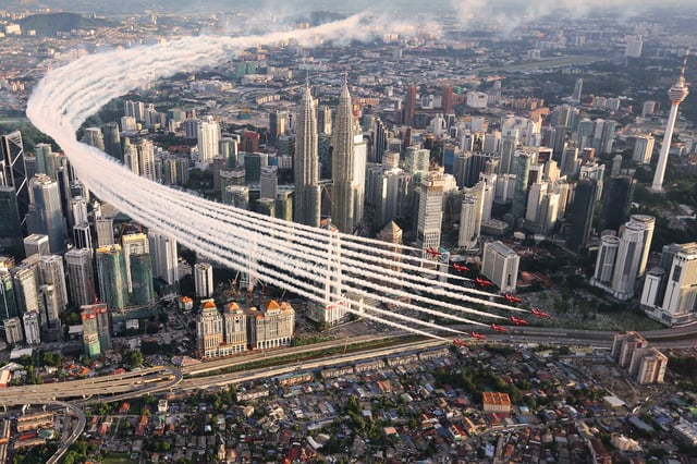 The Red Arrows over the city in 2016