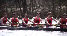 The Rutgers Men's Varsity Eight rowing on the Raritain River