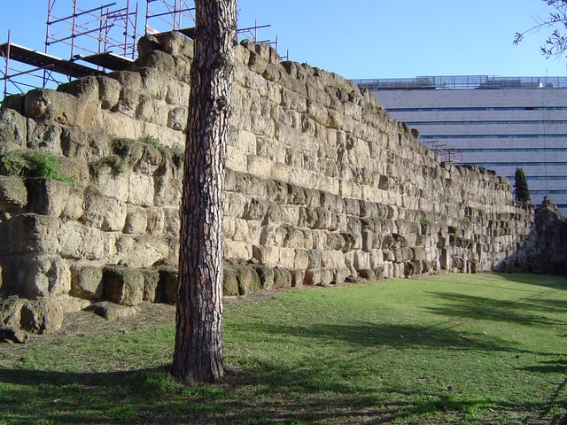 The ruins of the Servian Wall, built during the 4th century BC, one of the earliest ancient Roman defensive walls