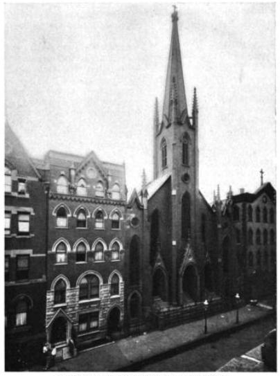 Photograph of St. Nicholas showing Second Street, just west of Avenue A. The church and almost all buildings on the street were demolished in the 1960s and replaced with parking lots