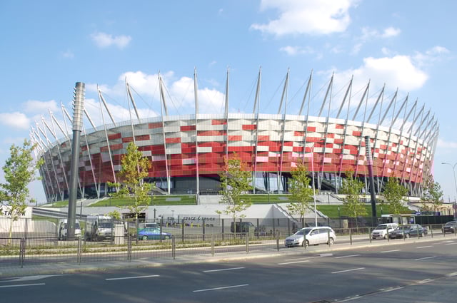 National Stadium as it seen from aleja Józefa Poniatowskiego in September 2012