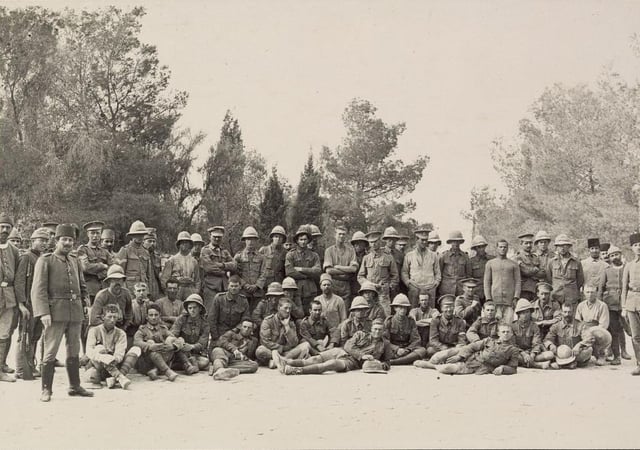 British prisoners guarded by Ottoman forces after the First Battle of Gaza in 1917