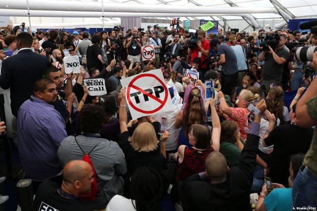 Protesting Sanders supporters storm a media tent
