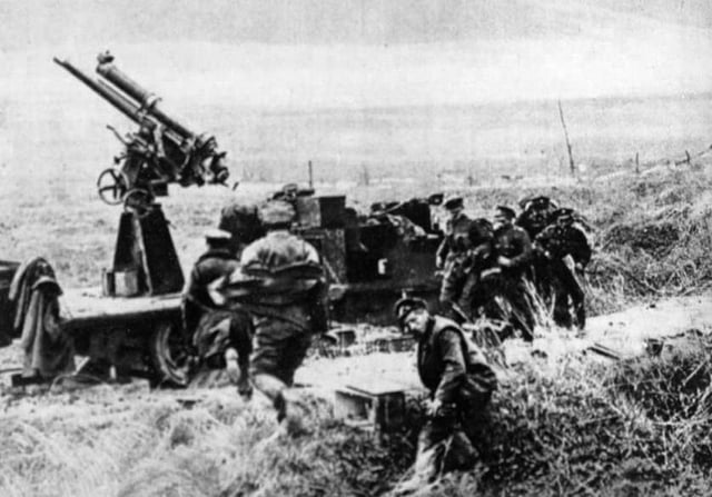 A Canadian anti-aircraft unit of 1918 "taking post"