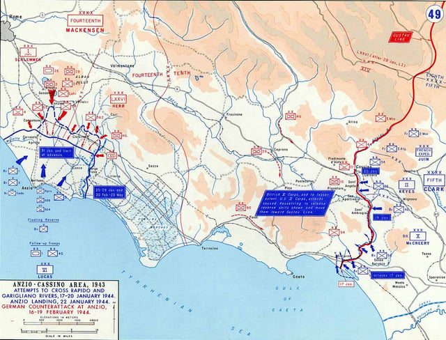 Force dispositions at Anzio and Cassino January / February 1944