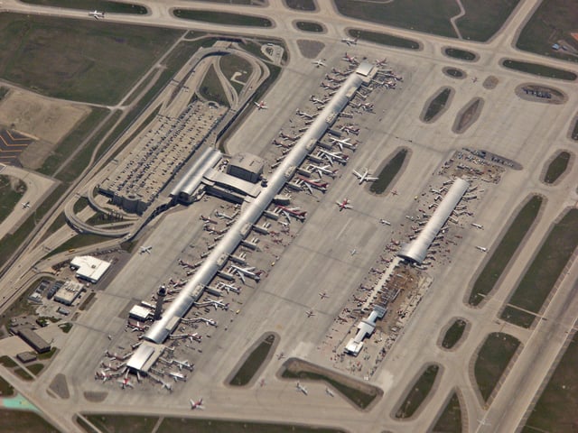 Aerial of Detroit Metro Airport, one of the largest air traffic hubs in the US