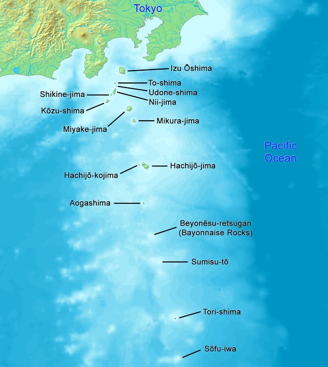 Map of the Izu Islands in black labels