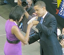 The Obamas fist bump upon his winning the Democratic nomination.