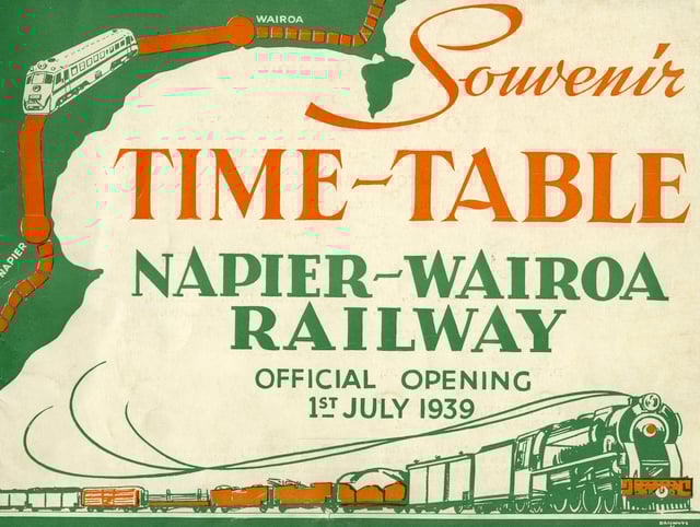 Napier-Wairoa Souvenir Timetable 1939