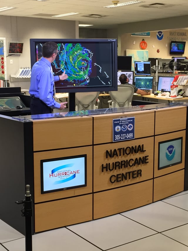 National Hurricane Center Director Richard Knabb (pictured) regularly filmed briefings on the forecast and expected impacts of Hurricane Matthew in the United States.