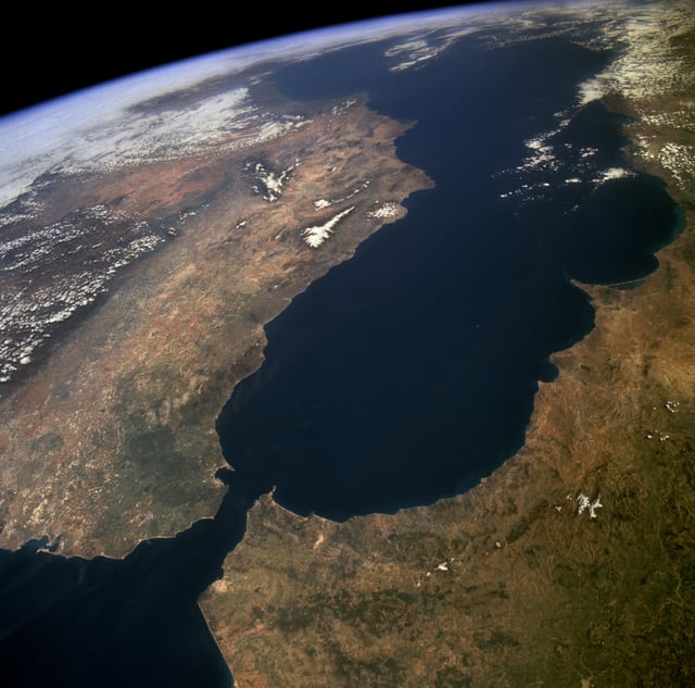 A satellite image showing the Mediterranean Sea.