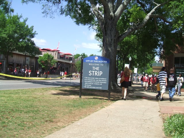 "The Strip" during a home game in 2006. Located adjacent to Bryant-Denny Stadium and the campus