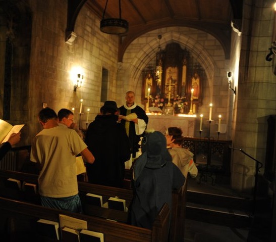 The Vigil of All Hallows' is being celebrated at an Episcopal Christian church on Hallowe'en.