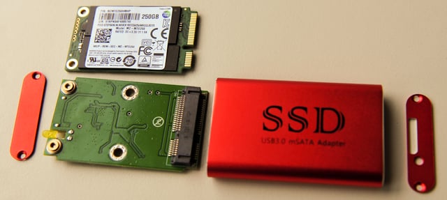 An mSATA SSD with an external enclosure