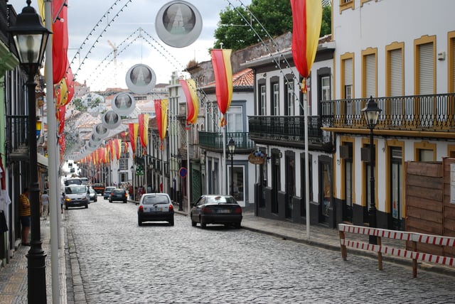 A main street in Angra do Heroísmo (a UNESCO heritage site) and main city of the island of Terceira.