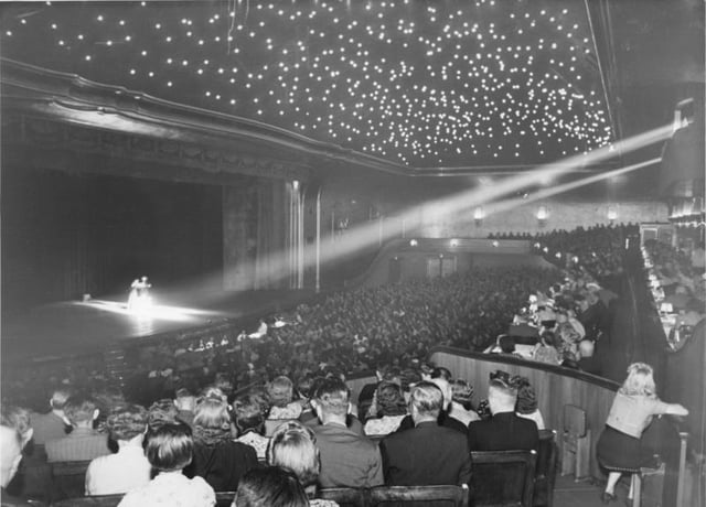 The Berlin Wintergarten theatre was the site of the first cinema ever, with a short film presented by the Skladanowsky brothers on 1 November 1895. (This picture depicts a July 1940 variety show at the theater.)