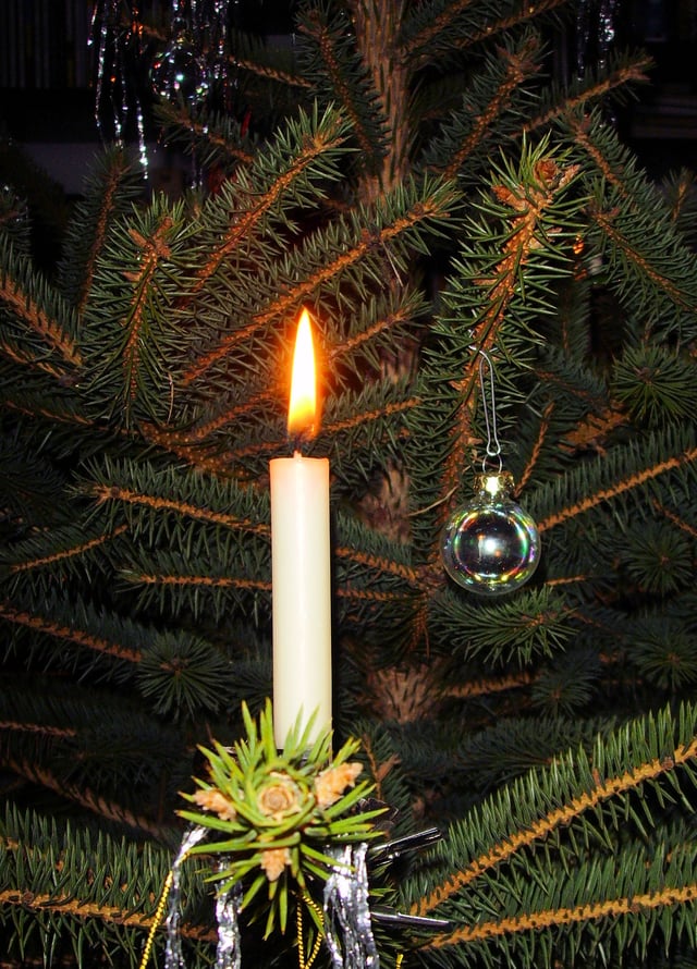 A candle on a Christmas tree
