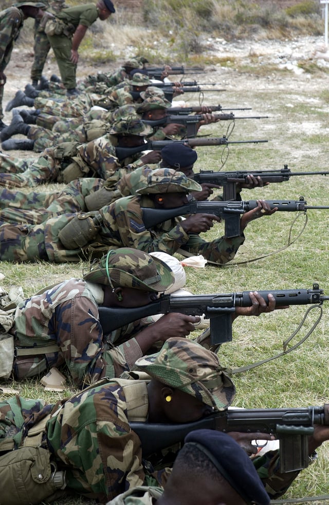 Jamaican soldiers training to fire the FN FAL in 2002