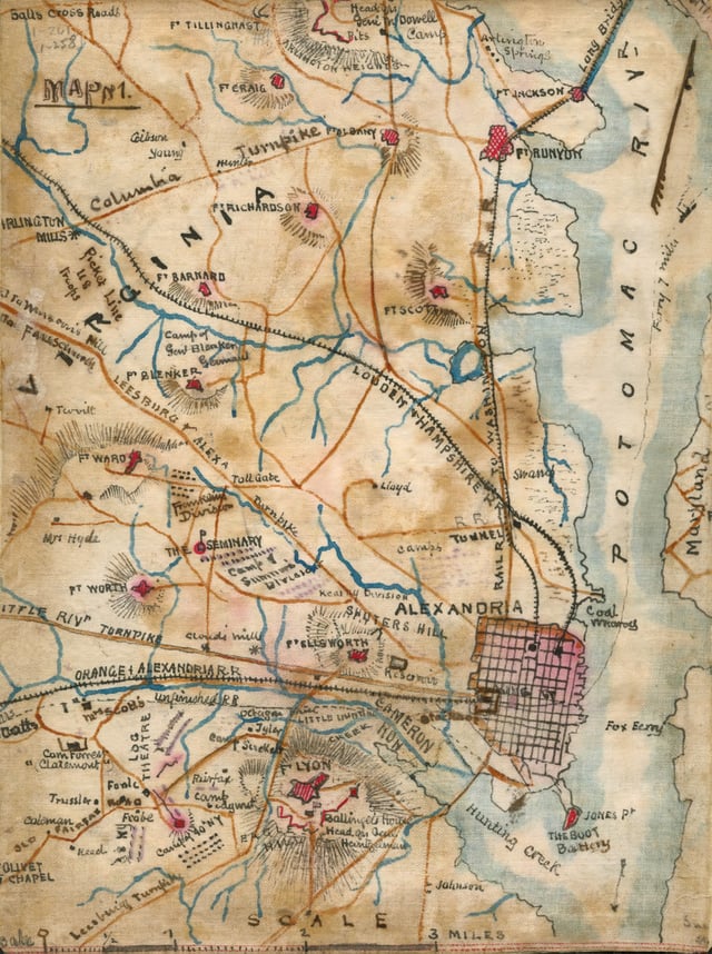 Map of Alexandria showing the forts that were constructed to defend Washington during the Civil War