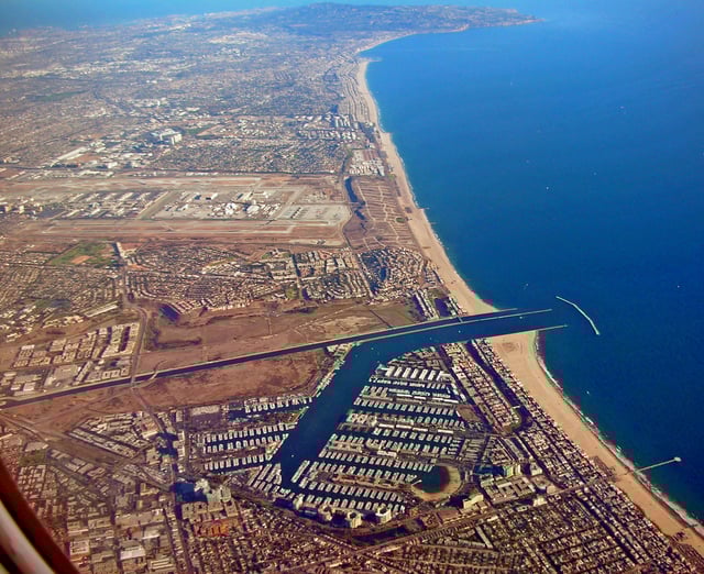 Aerial view of Marina del Rey, Playa del Rey, Playa Vista, Venice Beach and Los Angeles International Airport