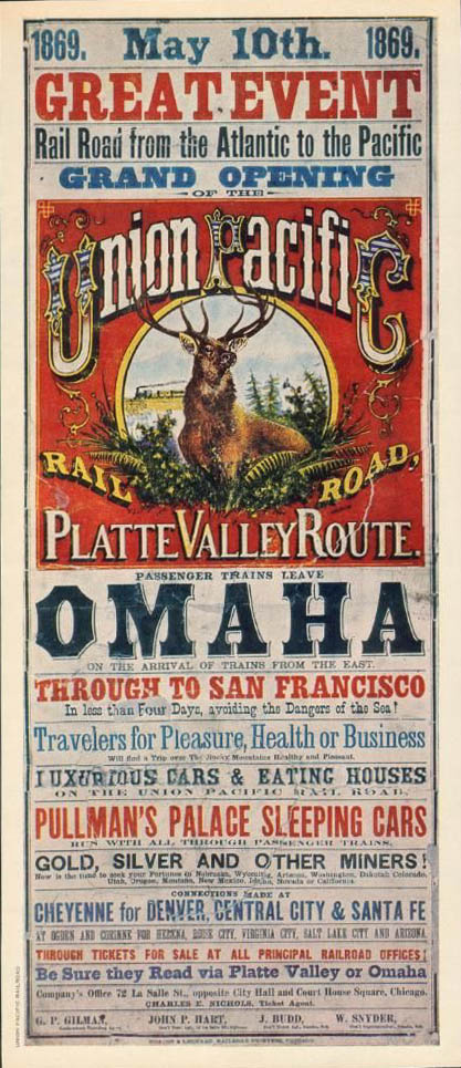 The official poster announcing the Pacific Railroad's grand opening