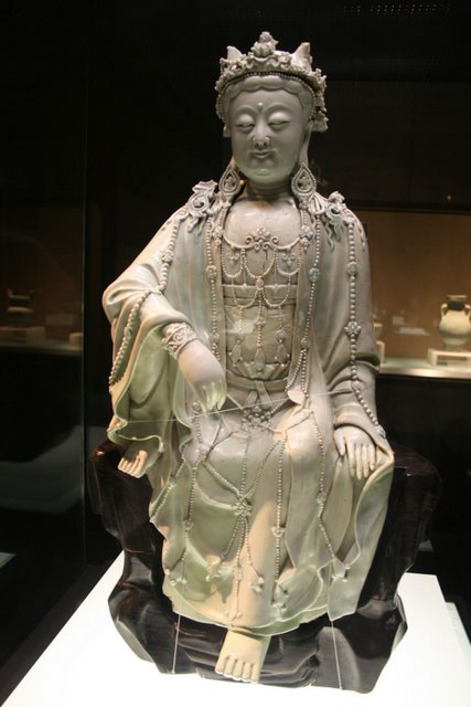 A Yuan Qingbai porcelain statue of Guanyin, a bodhisattva of Mahayana Buddhism