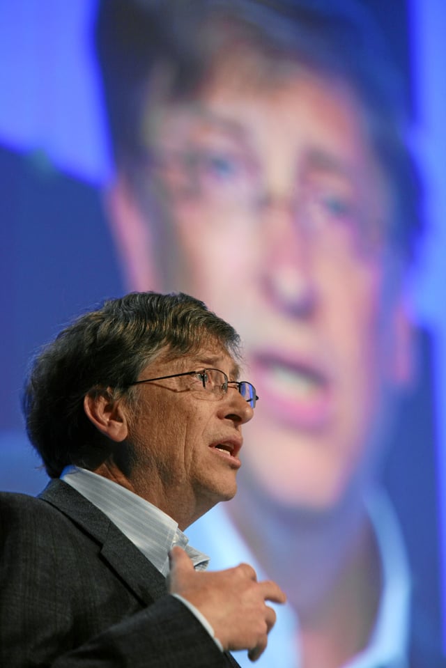 Gates delivers a speech at the World Economic Forum in Switzerland, January 2008