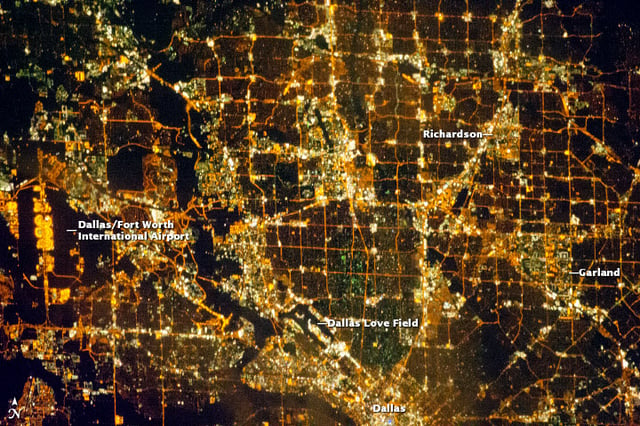 Northern Dallas metropolitan area at night – astronaut photo, courtesy NASA (November 15, 2012)
