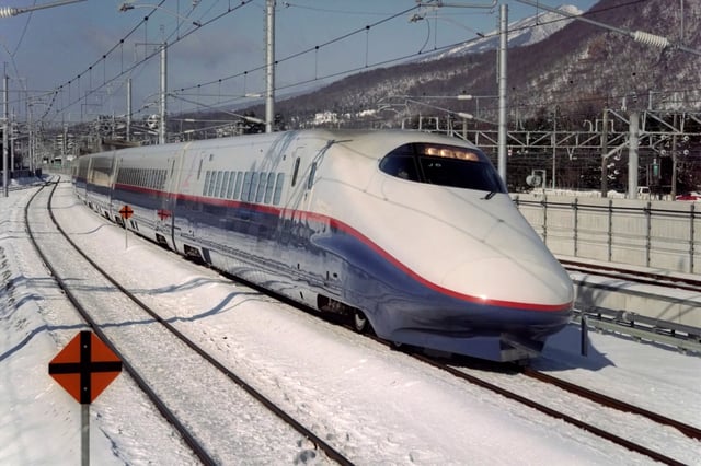 A Nagano Shinkansen E2 Series "J" set in February 1998 built for the 1998 Winter Olympics