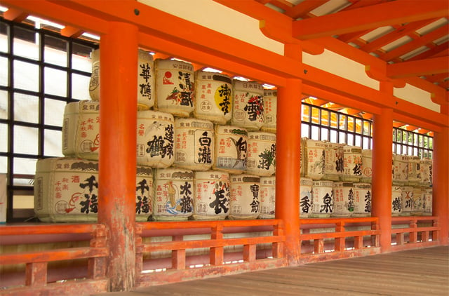 Sake offerings at Itsukushima Shrine**