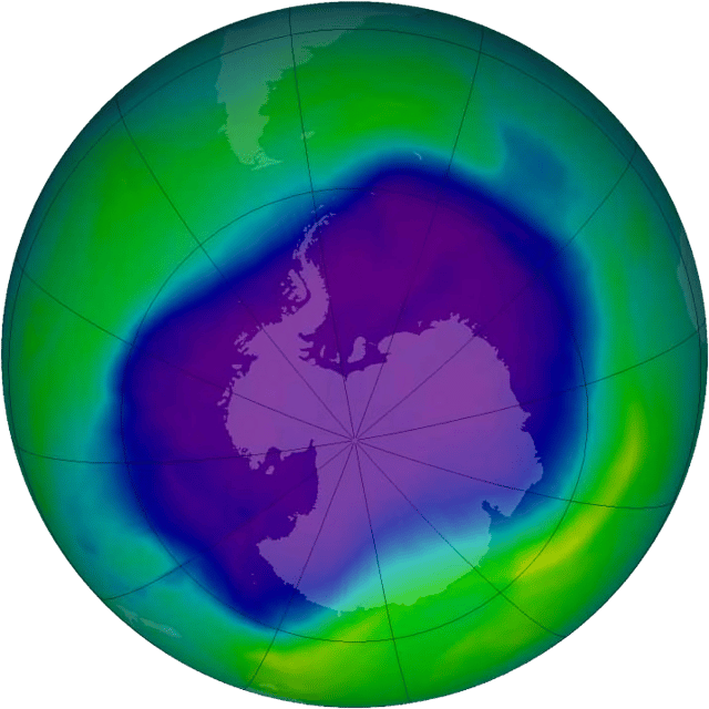 Image of the largest Antarctic ozone hole ever recorded due to CFCs accumulation (September 2006)