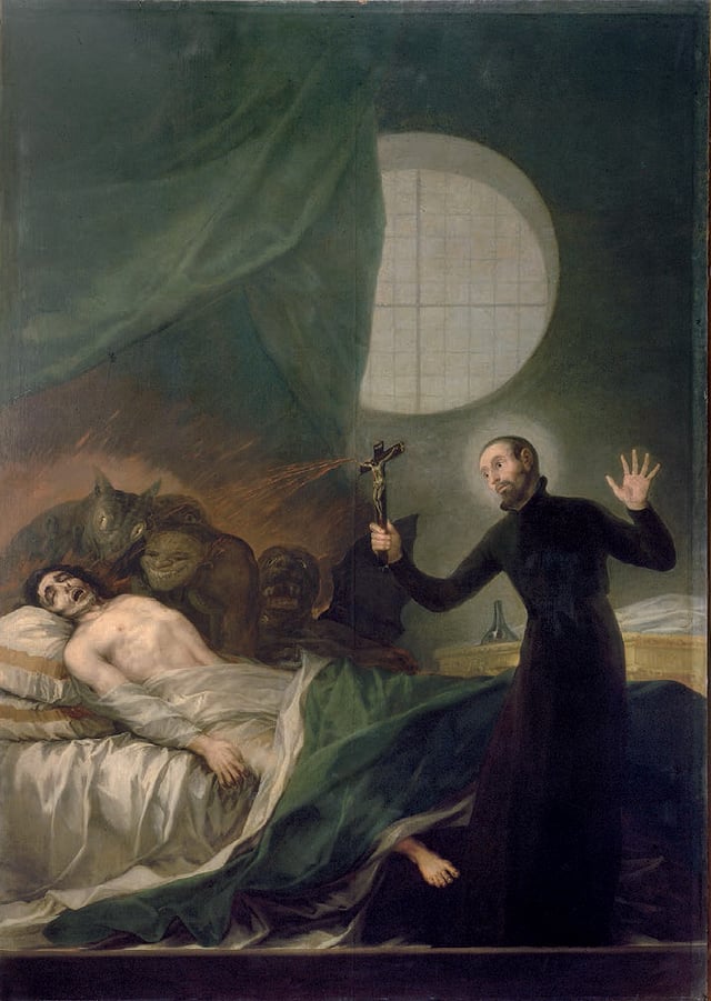 Painting from c. 1788 by Francisco Goya depicting Saint Francis Borgia performing an exorcism. During the early modern period, exorcisms were seen as displays of God's power over Satan.