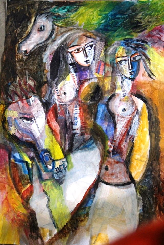 Two horses and a womenTwo horses and a women This was drawn on a watercolor paper 70x47cm. (2010)