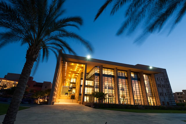 Library building at the new campus of the American University of Cairo in New Cairo.