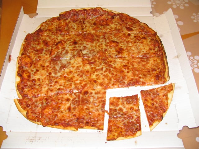 Chicago-style party-cut thin-crust pizza