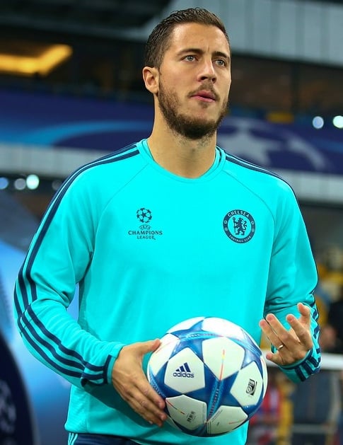 The Adidas Finale, official match ball of the UEFA Champions League, held by playmaker Eden Hazard