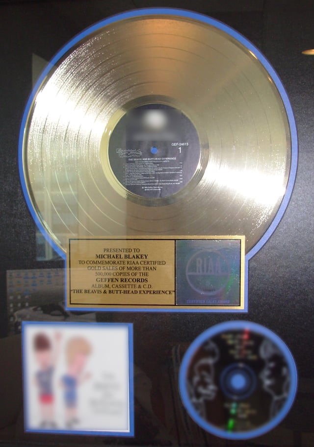 The Beavis and Butthead Experience gold record for Michael Blakey